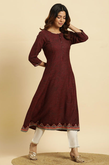 Dark Brown Embellished Flared Kurta - wforwoman