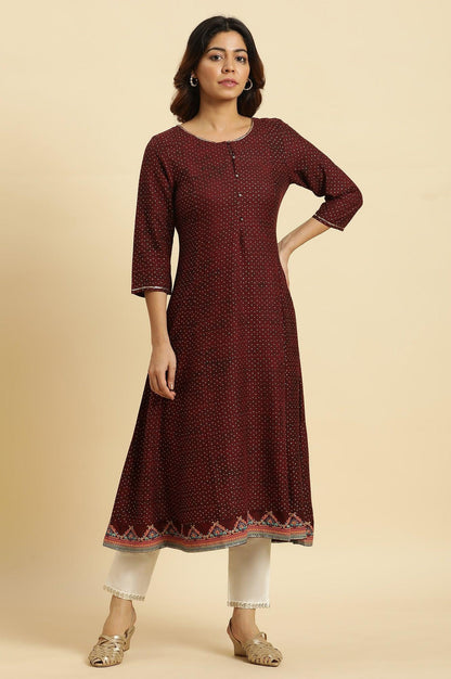 Dark Brown Embellished Flared Kurta - wforwoman