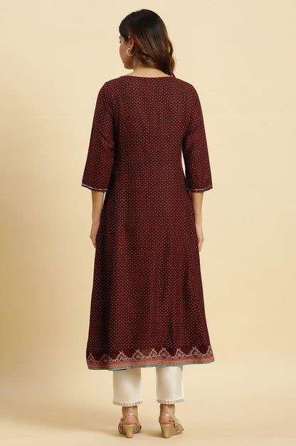 Dark Brown Embellished Flared Kurta - wforwoman