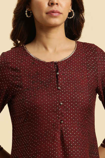 Dark Brown Embellished Flared Kurta - wforwoman