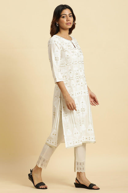 Ecru Glitter Printed Light Festive Kurta - wforwoman