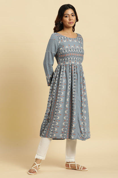 Blue Aztec Printed High Slit Kurta