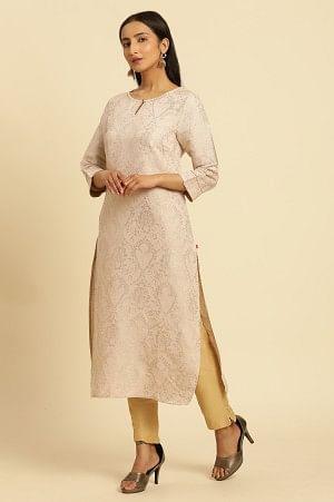 Creame Rayon Dobby Embellished Festive Kurta - wforwoman