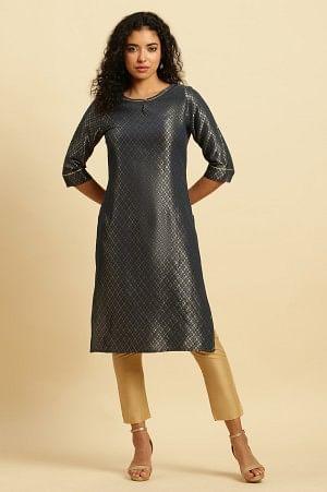 Grey Dobby Festive Embellished Kurta - wforwoman