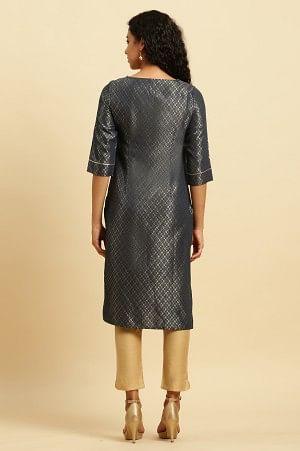 Grey Dobby Festive Embellished Kurta - wforwoman