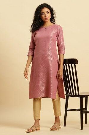 Pink Dobby Festive Embellished Kurta - wforwoman