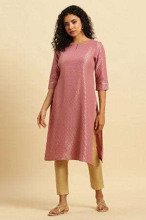 Pink Dobby Festive Embellished Kurta - wforwoman