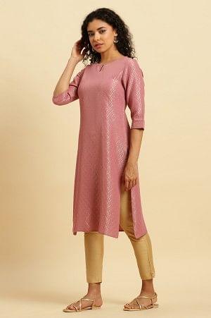 Pink Dobby Festive Embellished Kurta - wforwoman