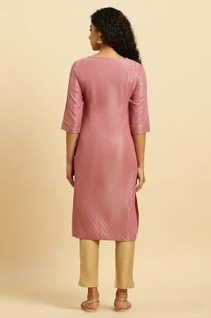 Pink Dobby Festive Embellished Kurta - wforwoman