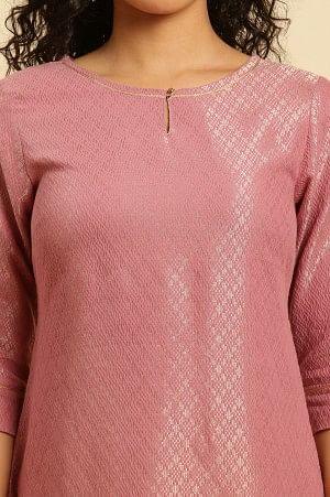 Pink Dobby Festive Embellished Kurta - wforwoman