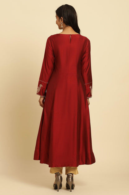 Maroon Embroidered Flared Kurta - wforwoman