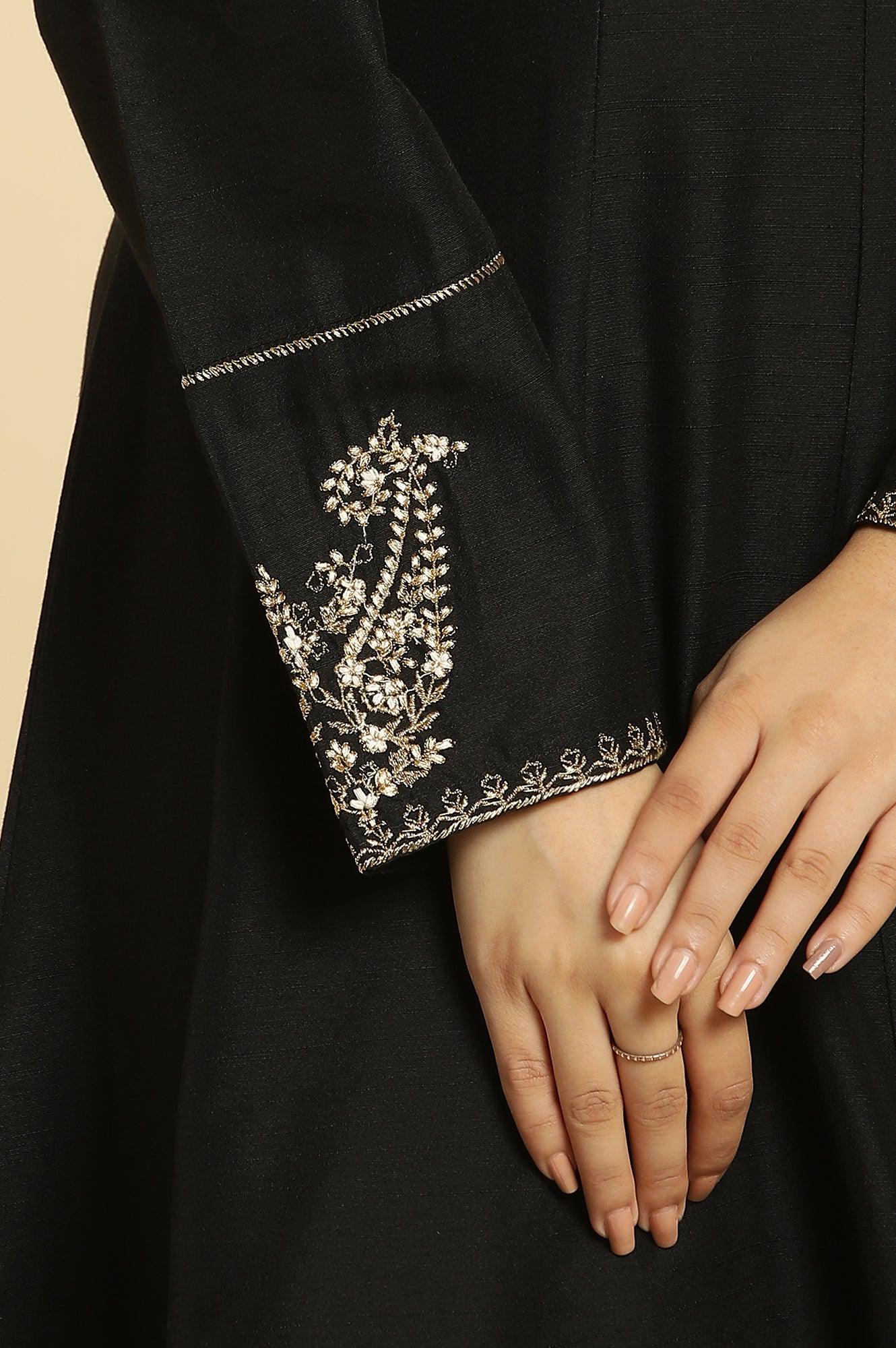 Black Flared Embroidered Kurta - wforwoman