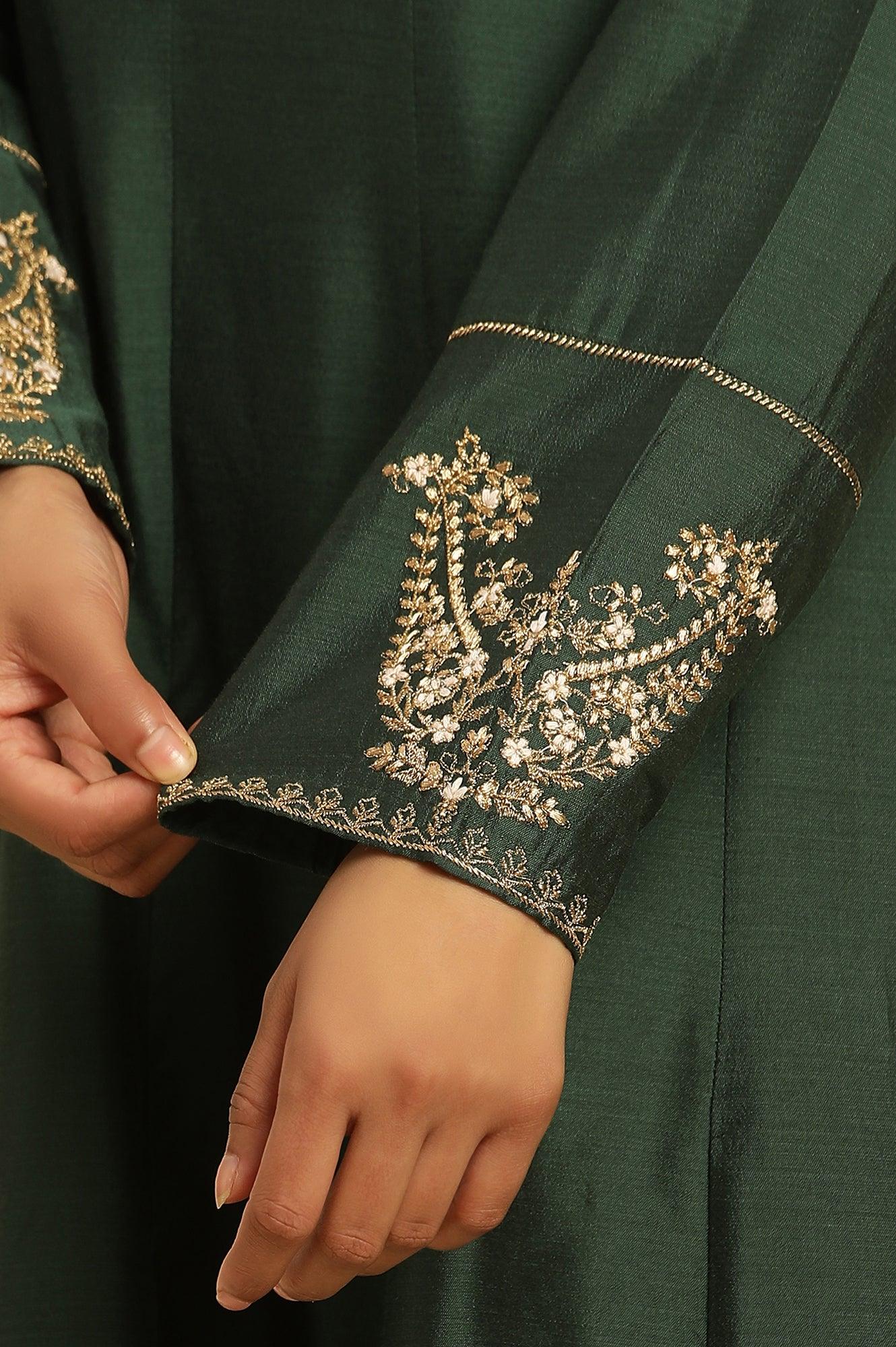 Green Embroidered Flared Kurta - wforwoman