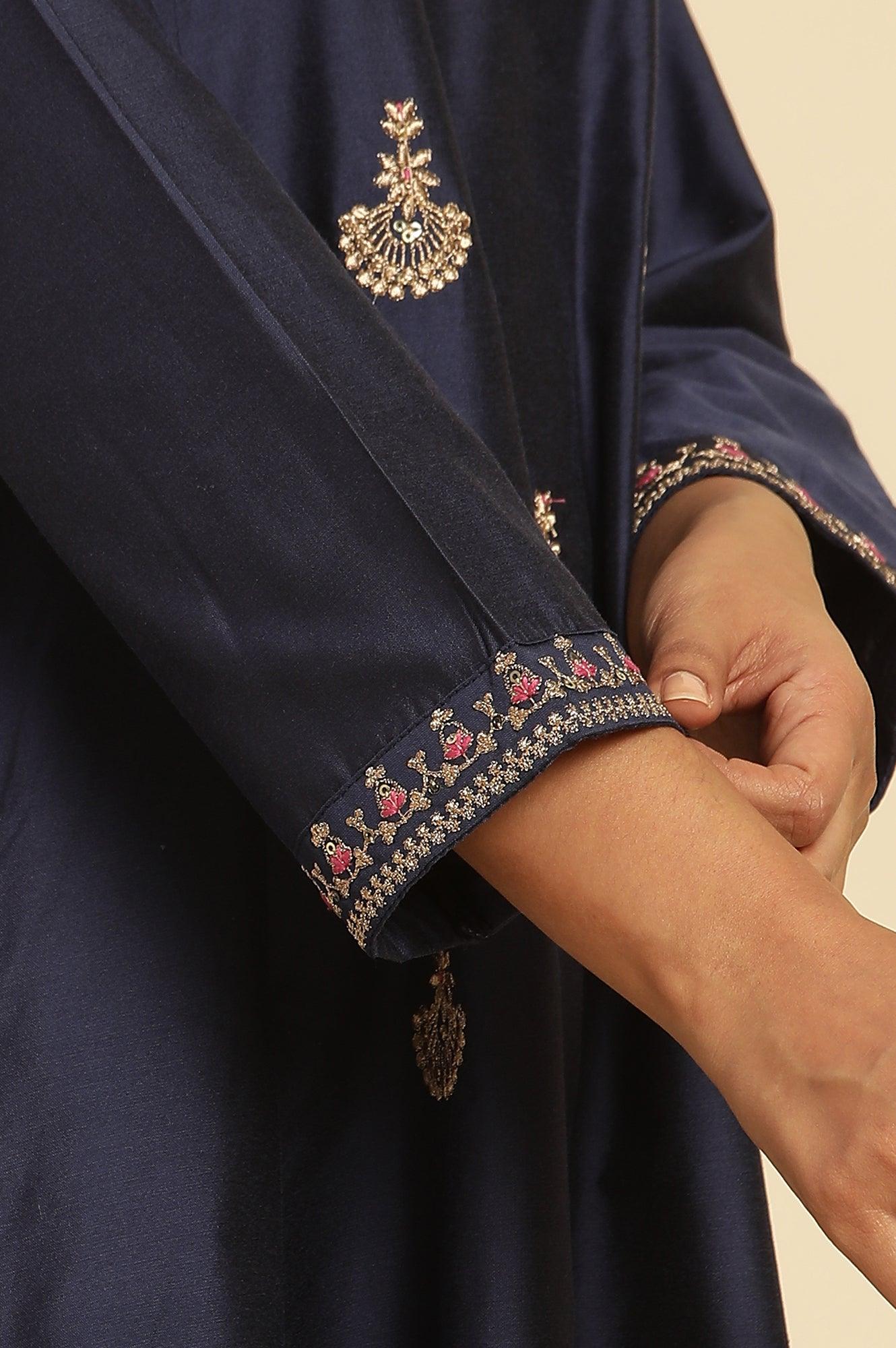 Blue Flared Embroidered Kurta - wforwoman