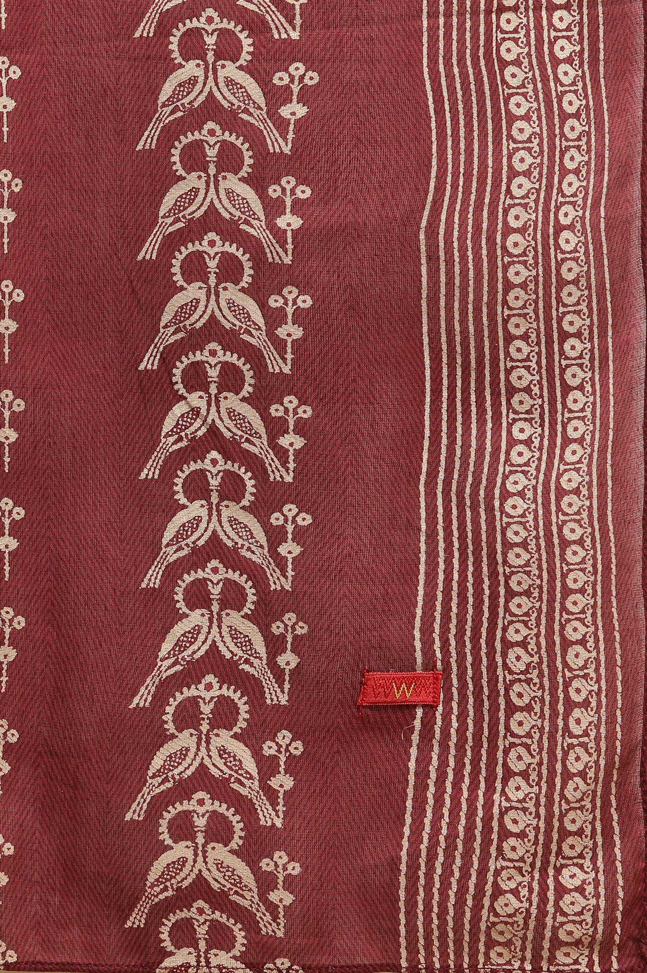 Maroon Printed Kurta, Pants And Dupatta Set - wforwoman