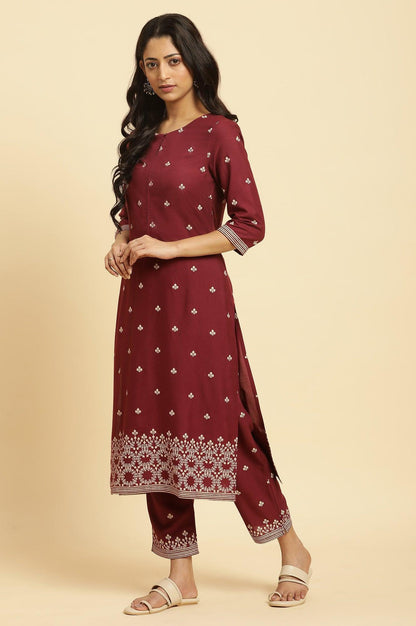 Maroon Printed Kurta, Pants And Dupatta Set - wforwoman