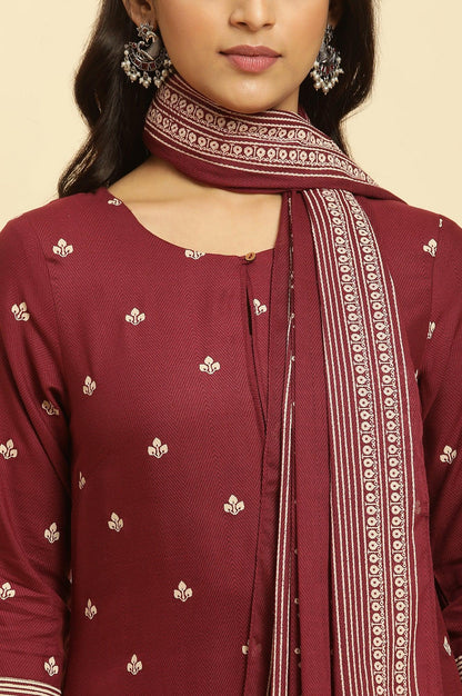 Maroon Printed Kurta, Pants And Dupatta Set - wforwoman