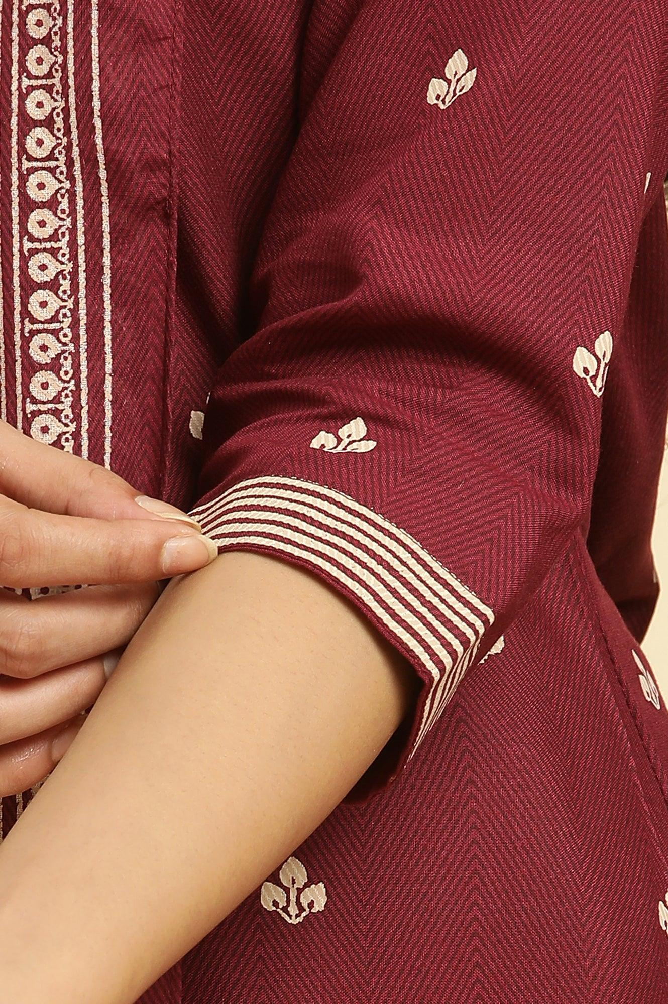 Maroon Printed Kurta, Pants And Dupatta Set - wforwoman