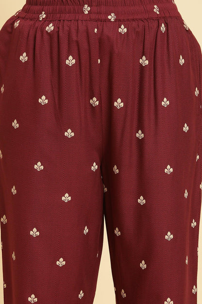 Maroon Printed Kurta, Pants And Dupatta Set - wforwoman