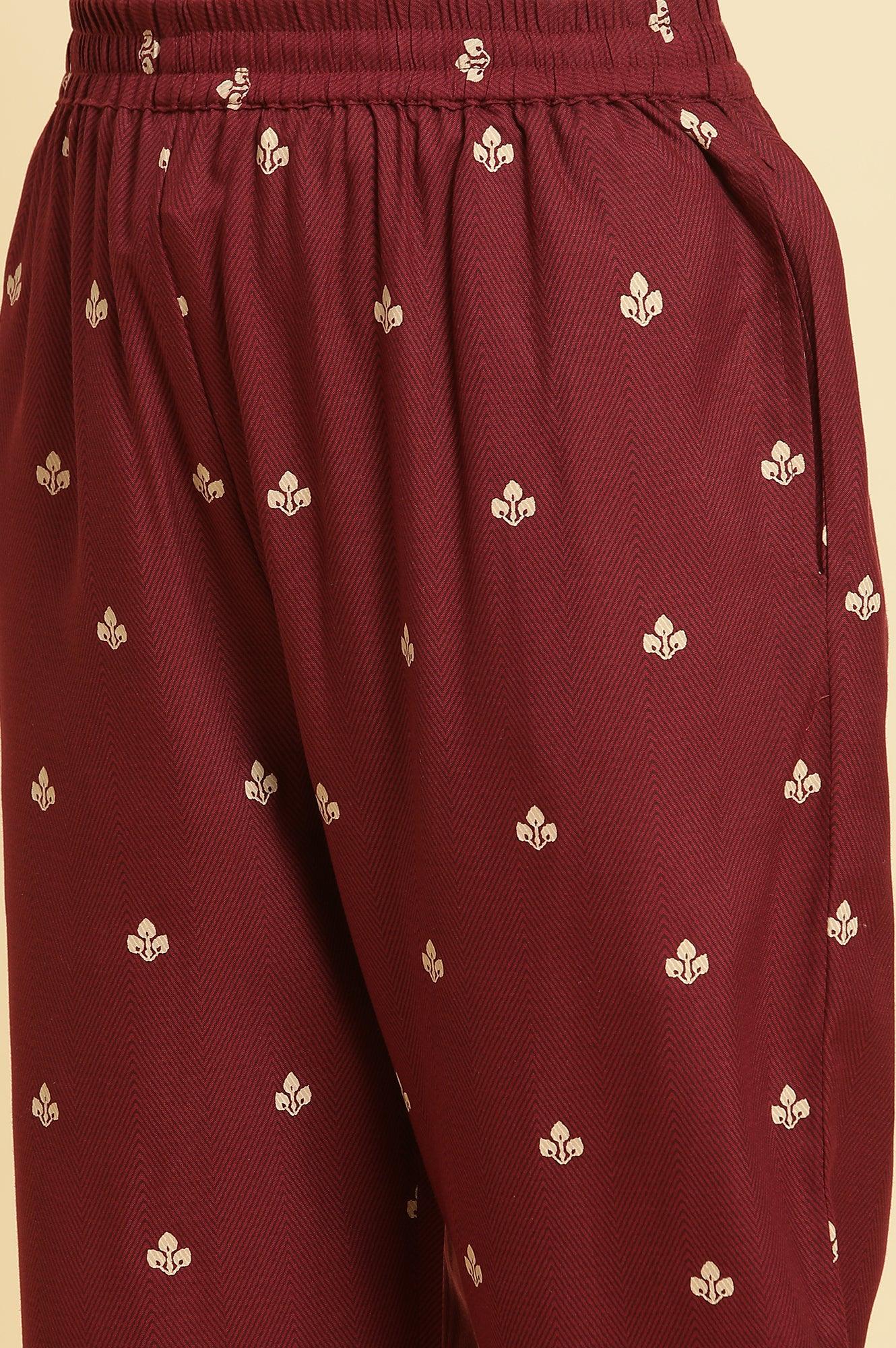 Maroon Printed Kurta, Pants And Dupatta Set - wforwoman