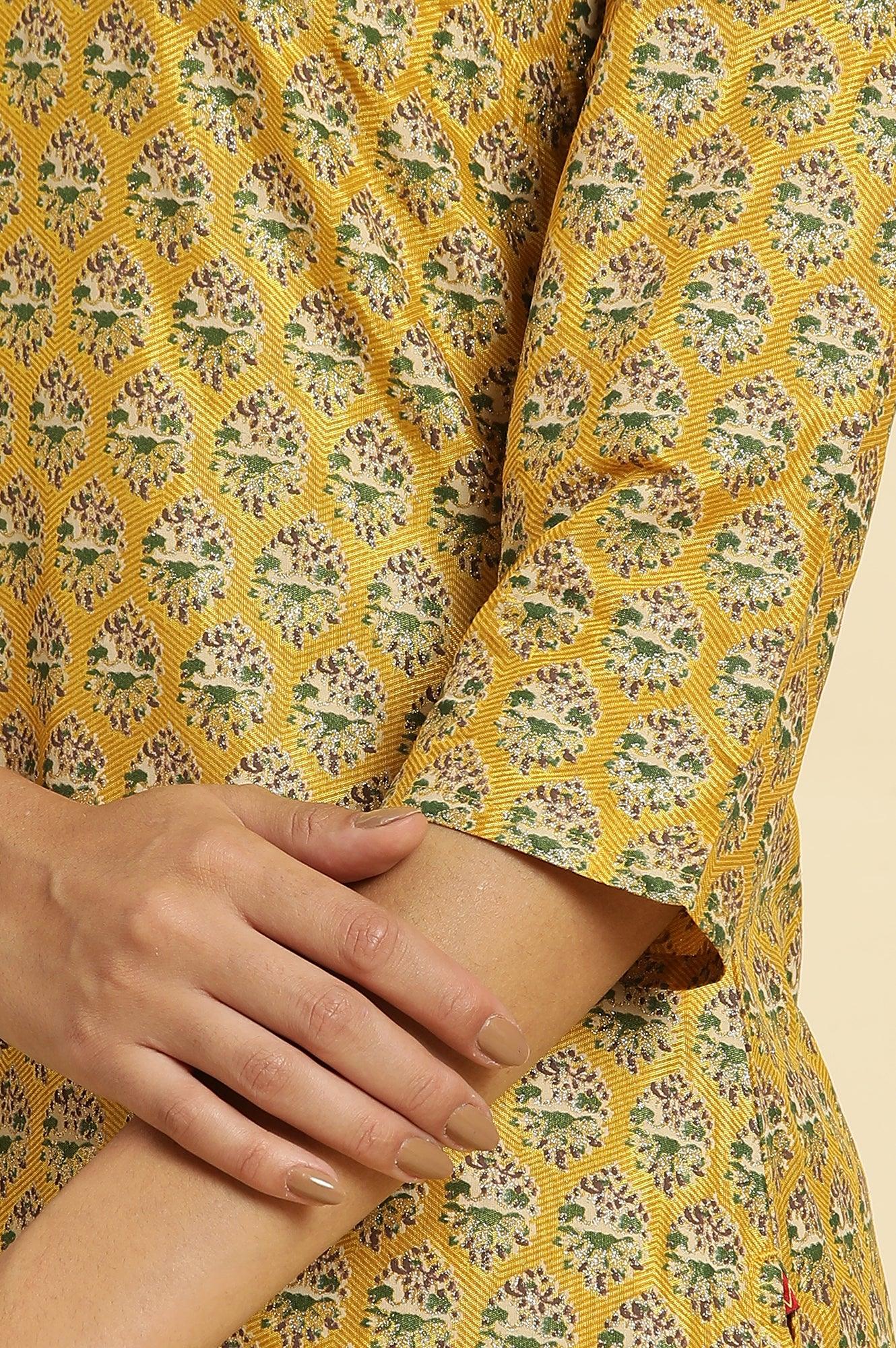 Mustard Yellow Glitter Printed Kurta Set - wforwoman