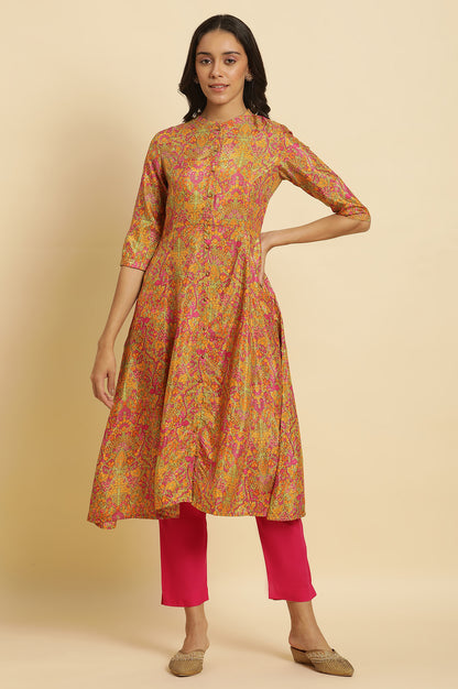 Multi-Coloured Floral Printed Kurta And Pants Set