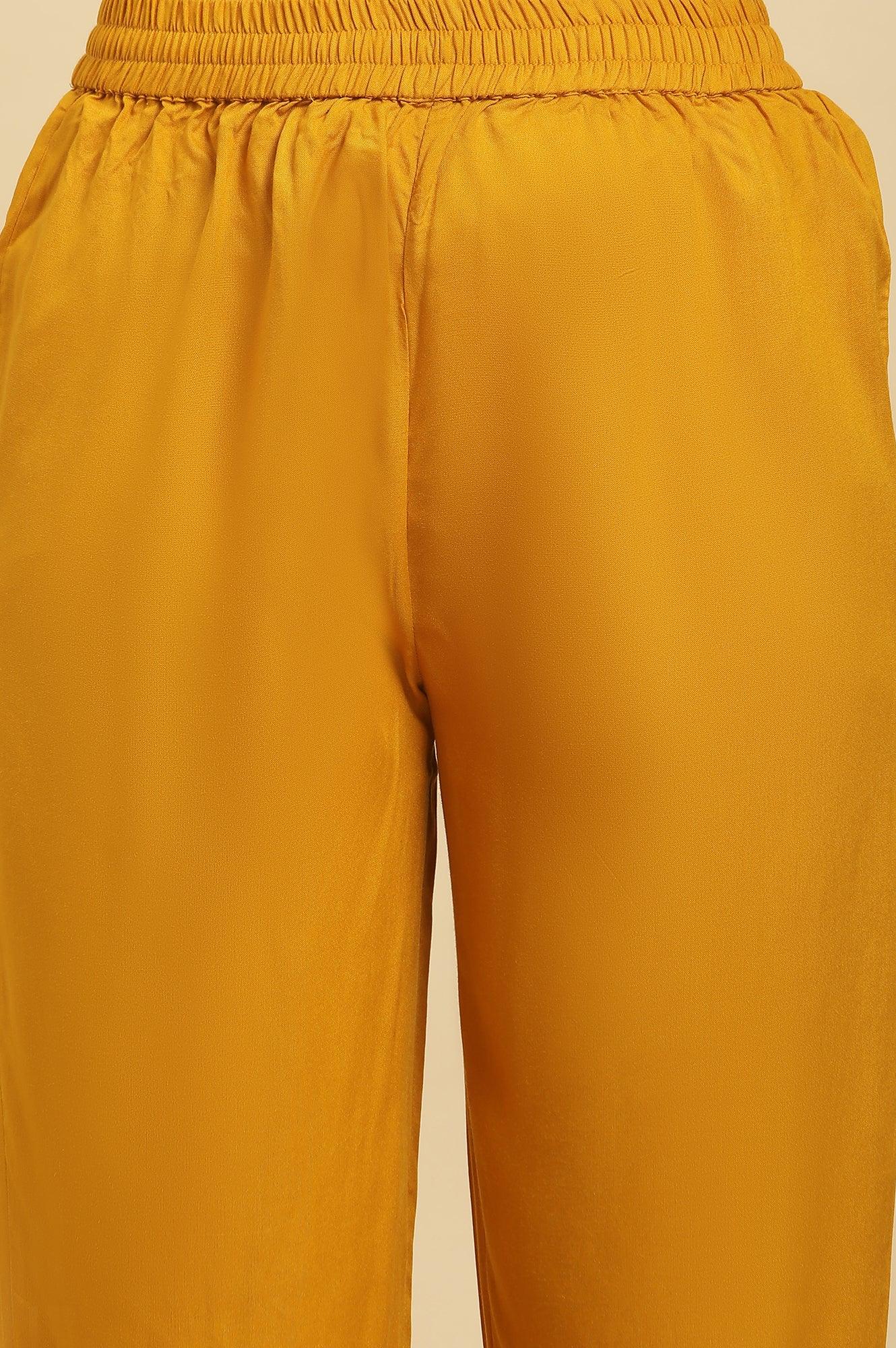 Yellow Embellished Shantung Kurta, Pants And Dupatta Set - wforwoman
