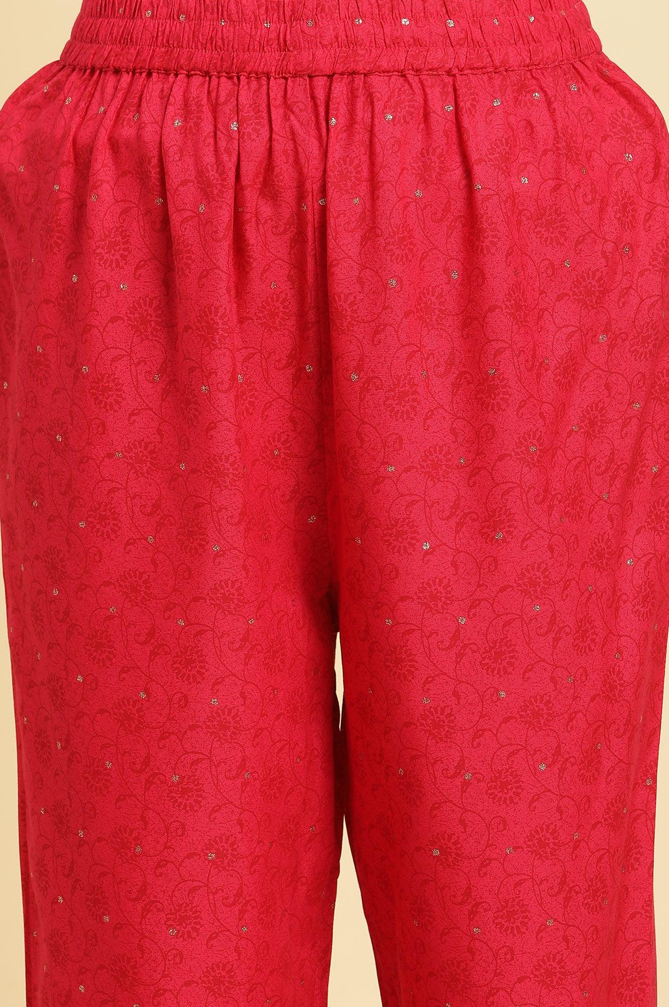 Pink Metallic Embroidered A-Line Kurta, Pants And Dupatta Set - wforwoman