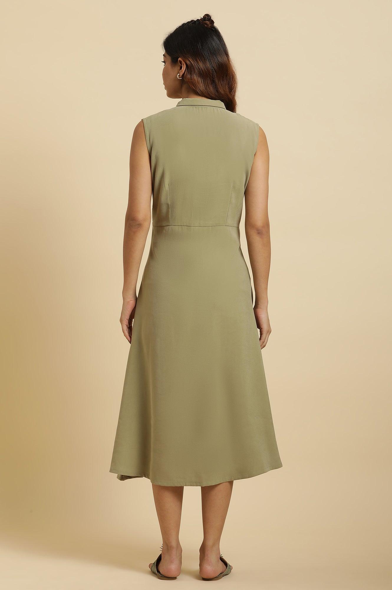 Green Solid A-Line Tailored Long Dress - wforwoman