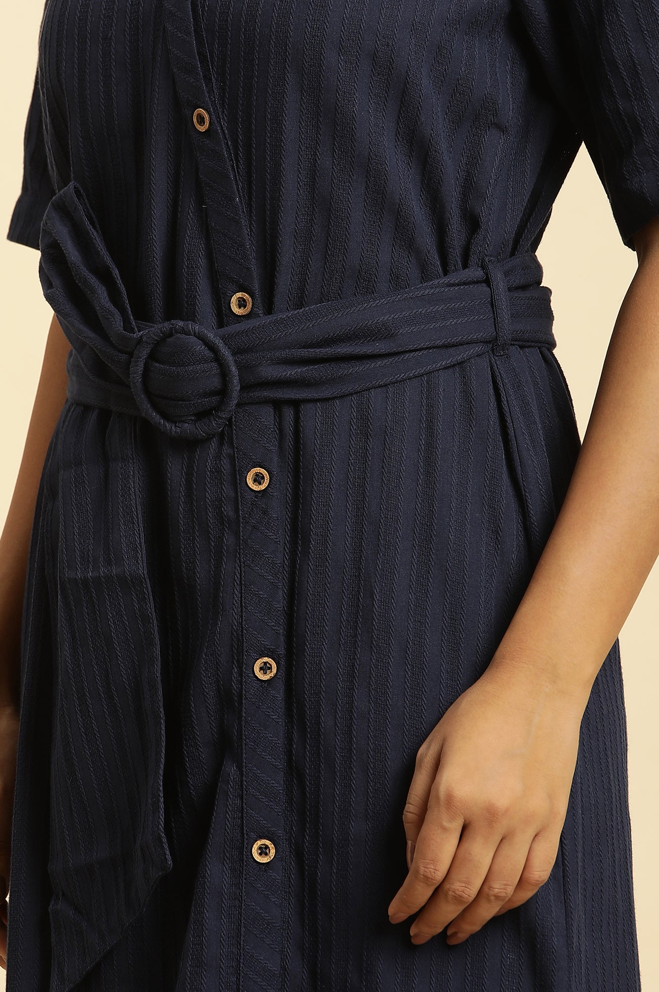 Blue Long Shirt Dress With Belt