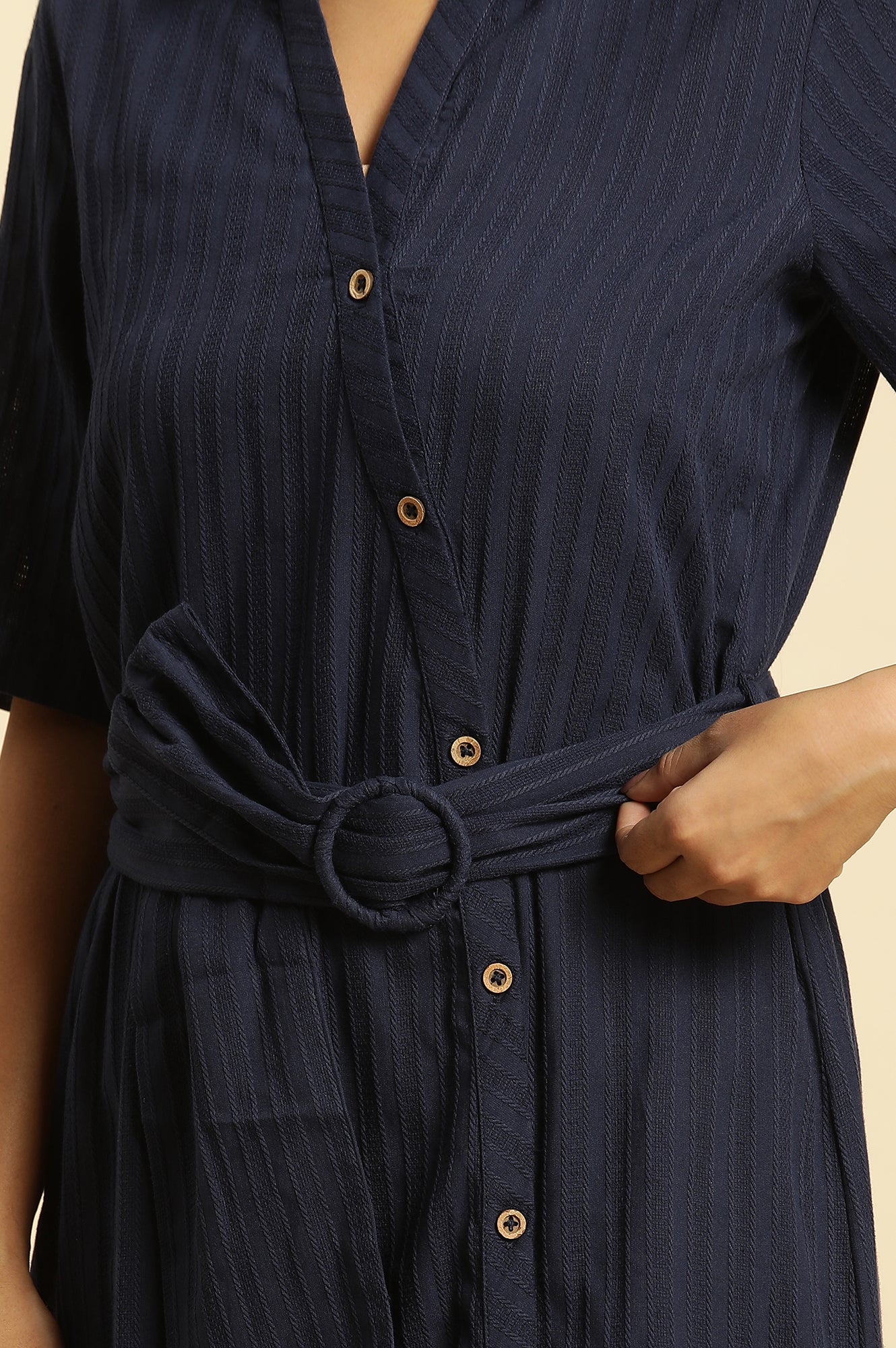 Buy Blue Long Shirt Dress With Belt Online for Woman WforWoman