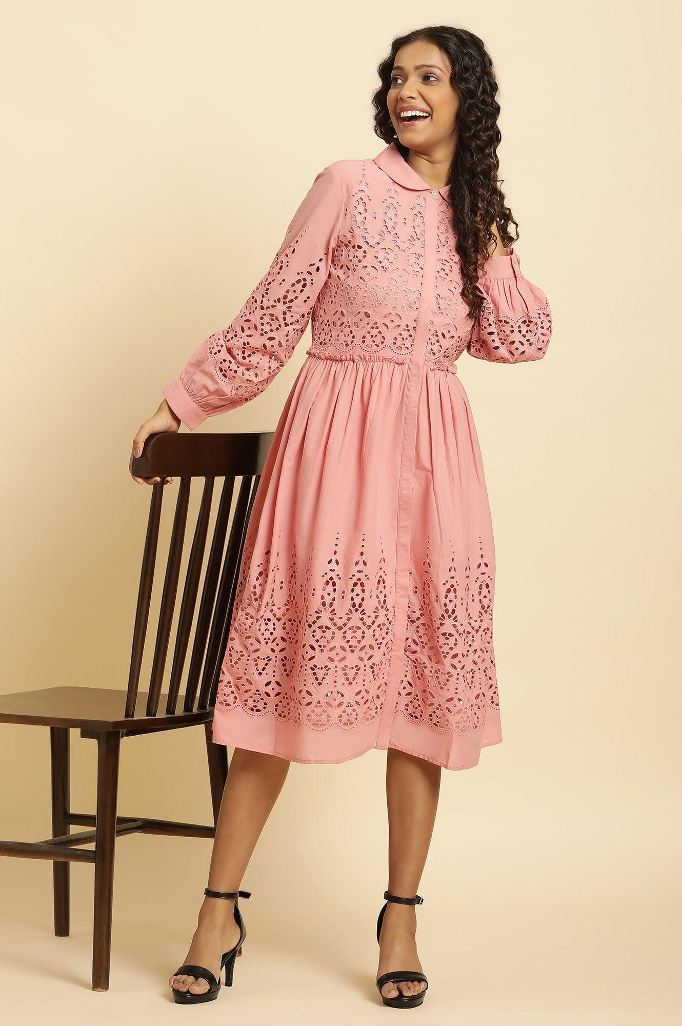 Pink Schiffli Western Shirt Dress - wforwoman
