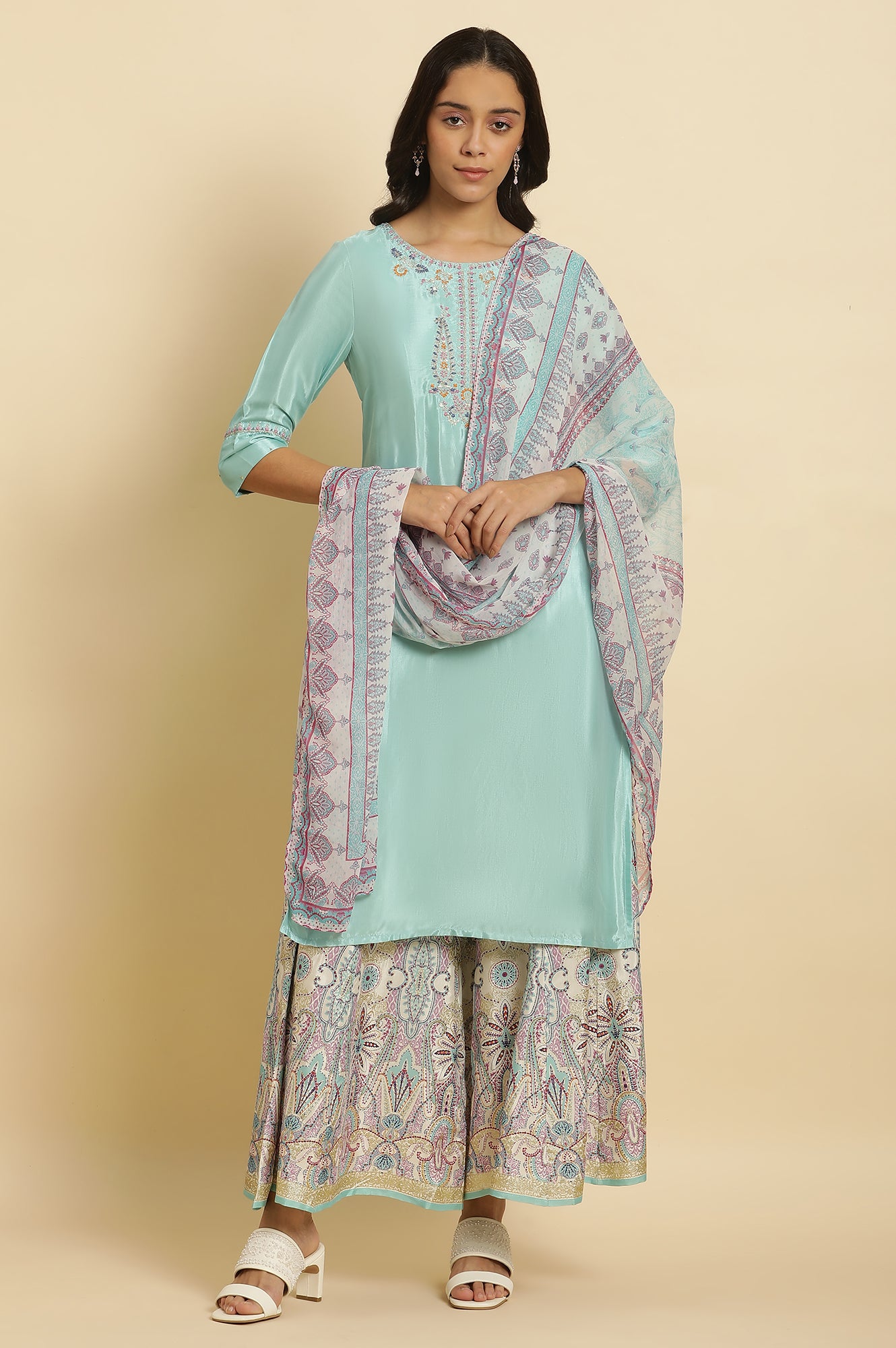 Bright Blue Embroidered Kurta - wforwoman