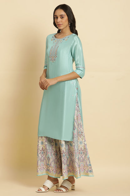 Bright Blue Embroidered Kurta - wforwoman