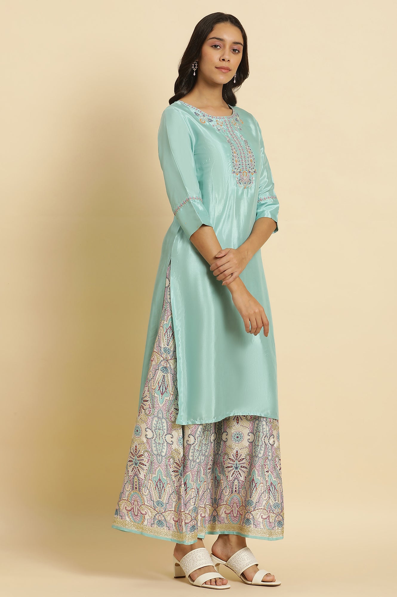 Bright Blue Embroidered Kurta - wforwoman