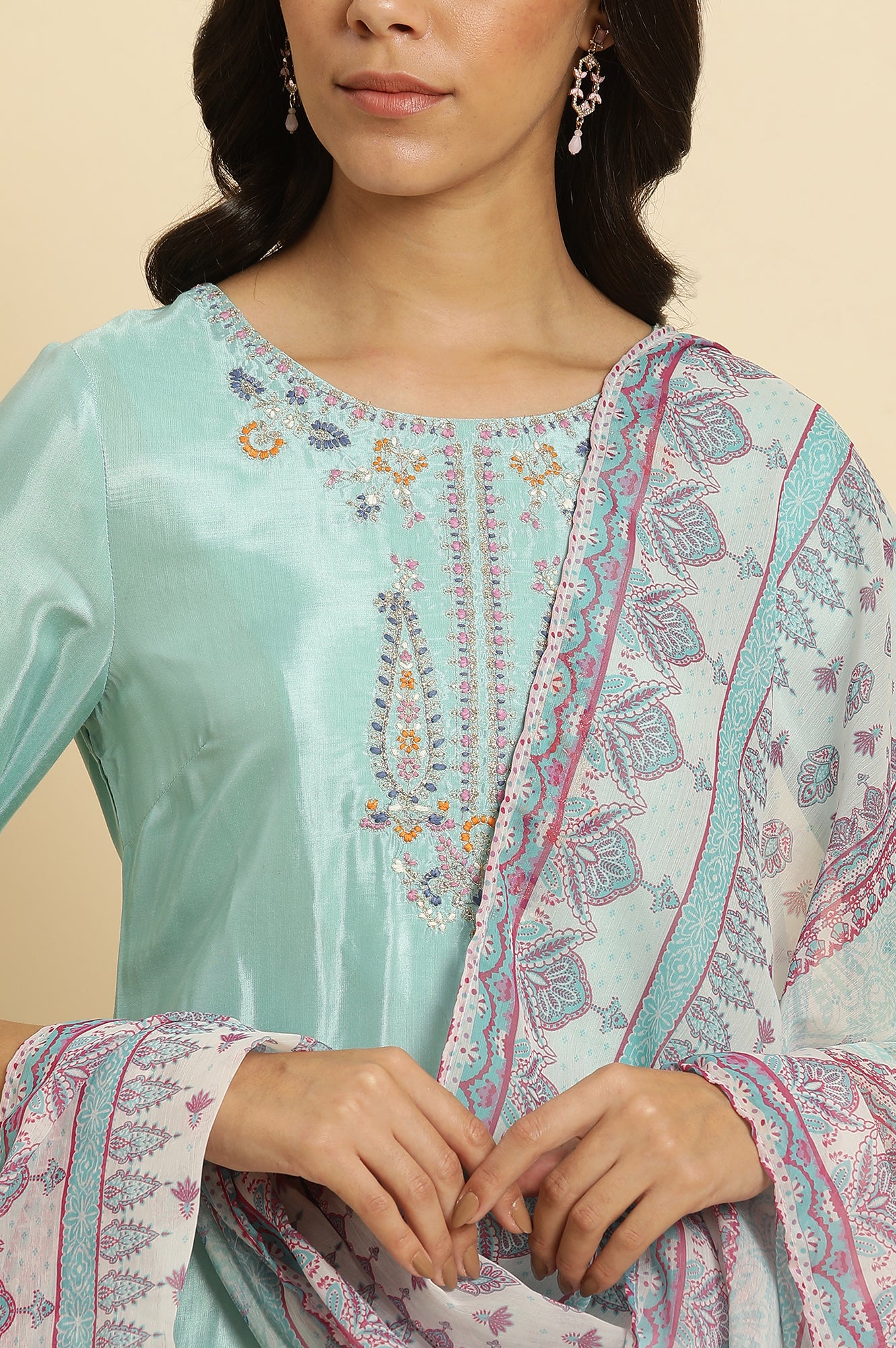 Bright Blue Embroidered Kurta - wforwoman