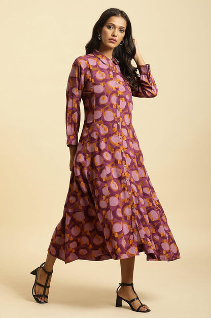 Purple Abstract Printed A-Line Western Dress - wforwoman