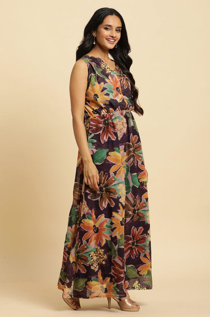 Dark Purple Floral Printed Vacay Dress - wforwoman