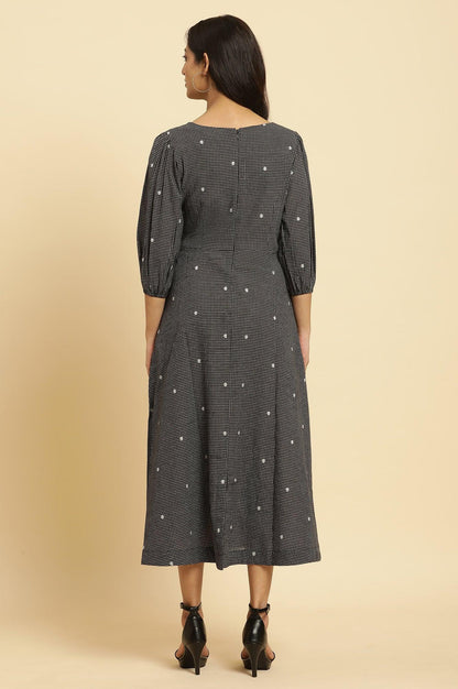 Black Polka Dot Printed Western Dress With Puff Sleeves - wforwoman