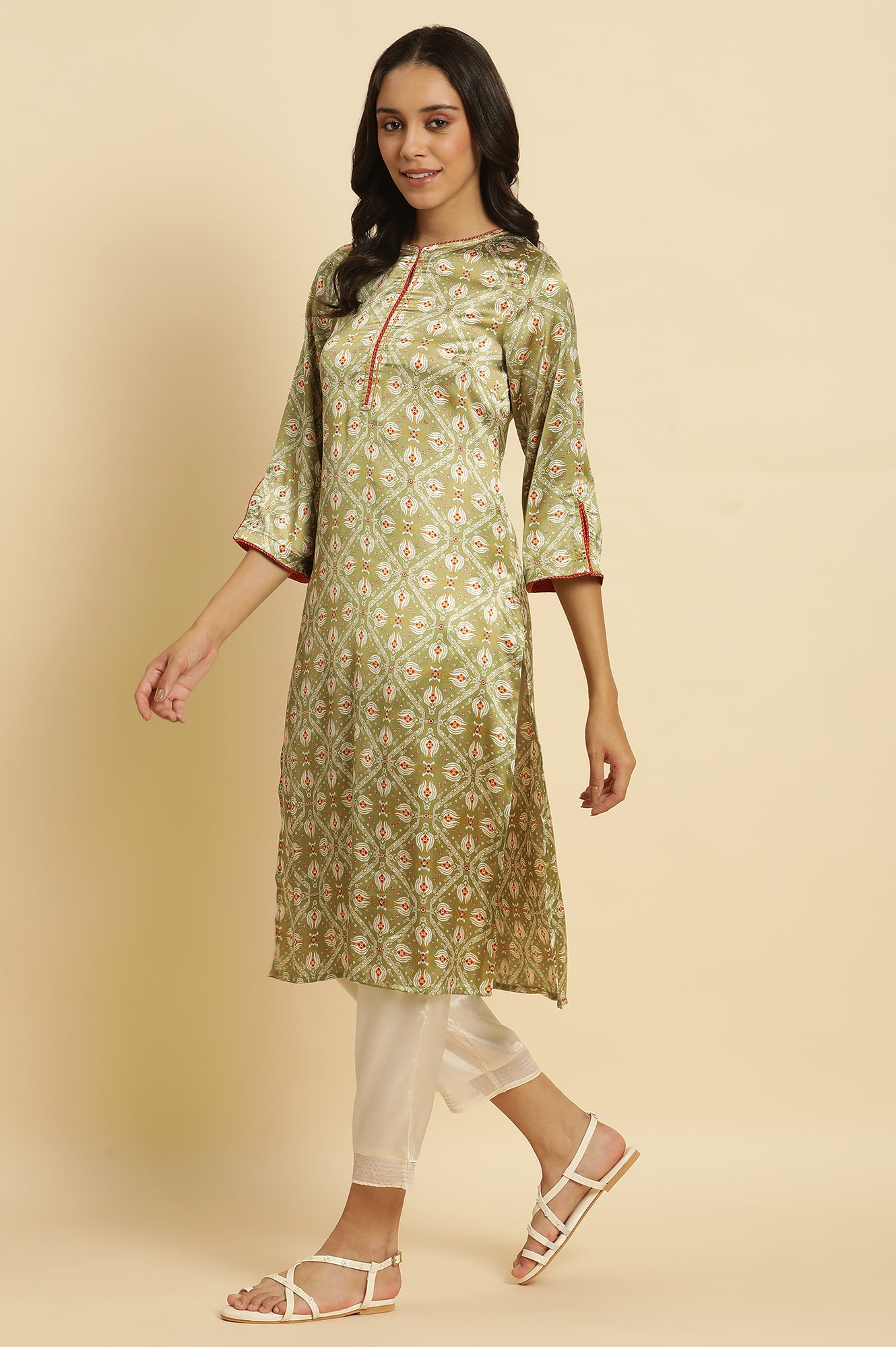 Pistachio Green Japanese Satin Festive Kurta - wforwoman