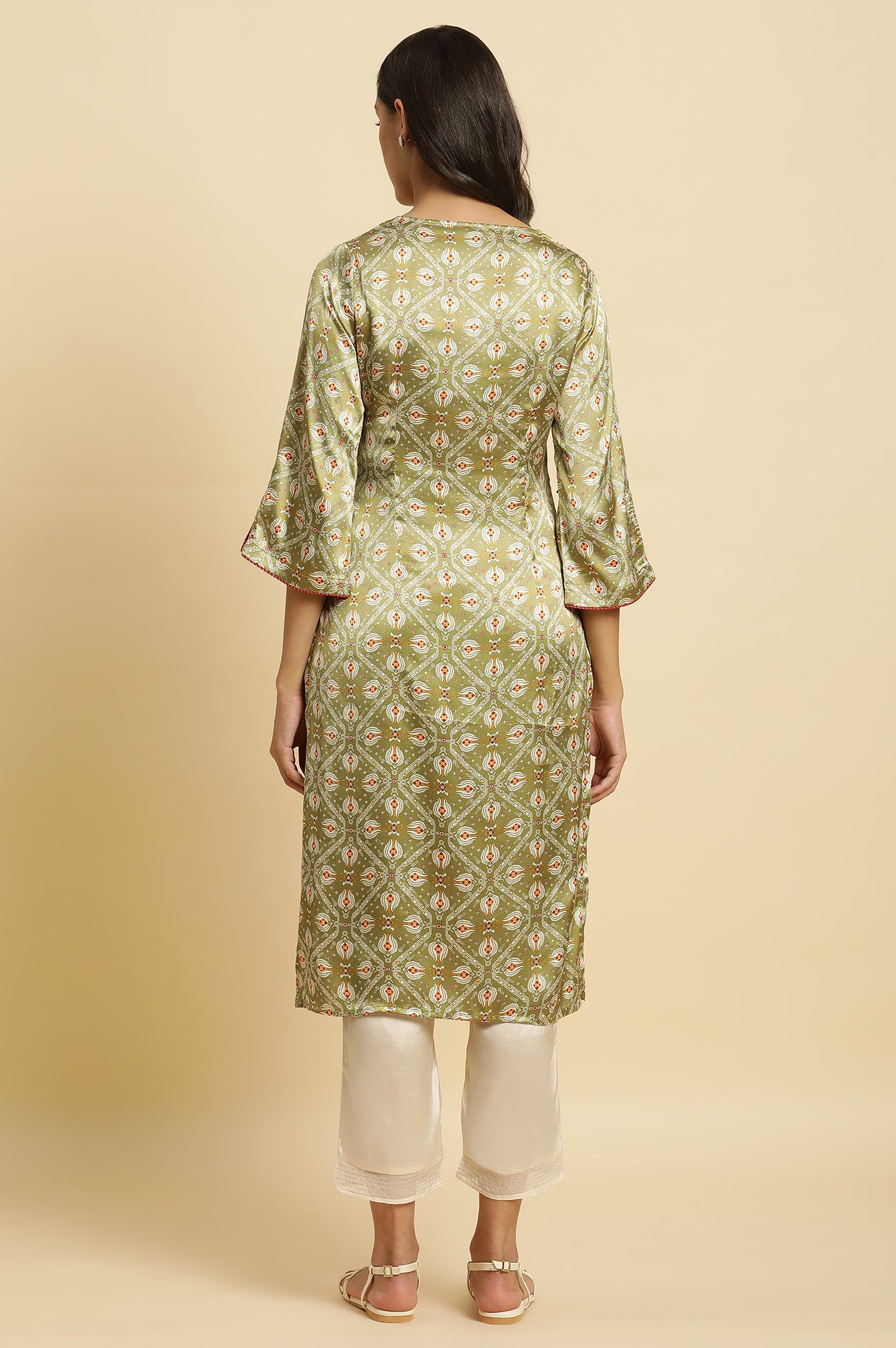 Pistachio Green Japanese Satin Festive Kurta - wforwoman