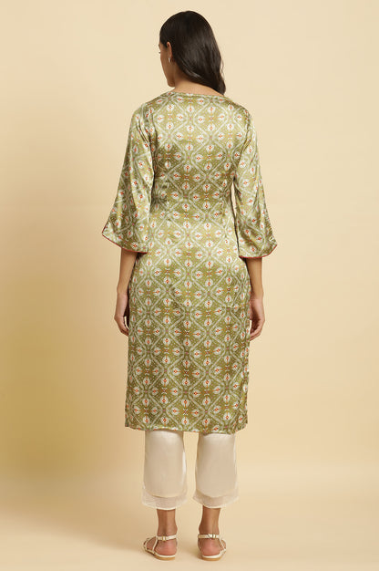 Pistachio Green Japanese Satin Festive Kurta - wforwoman