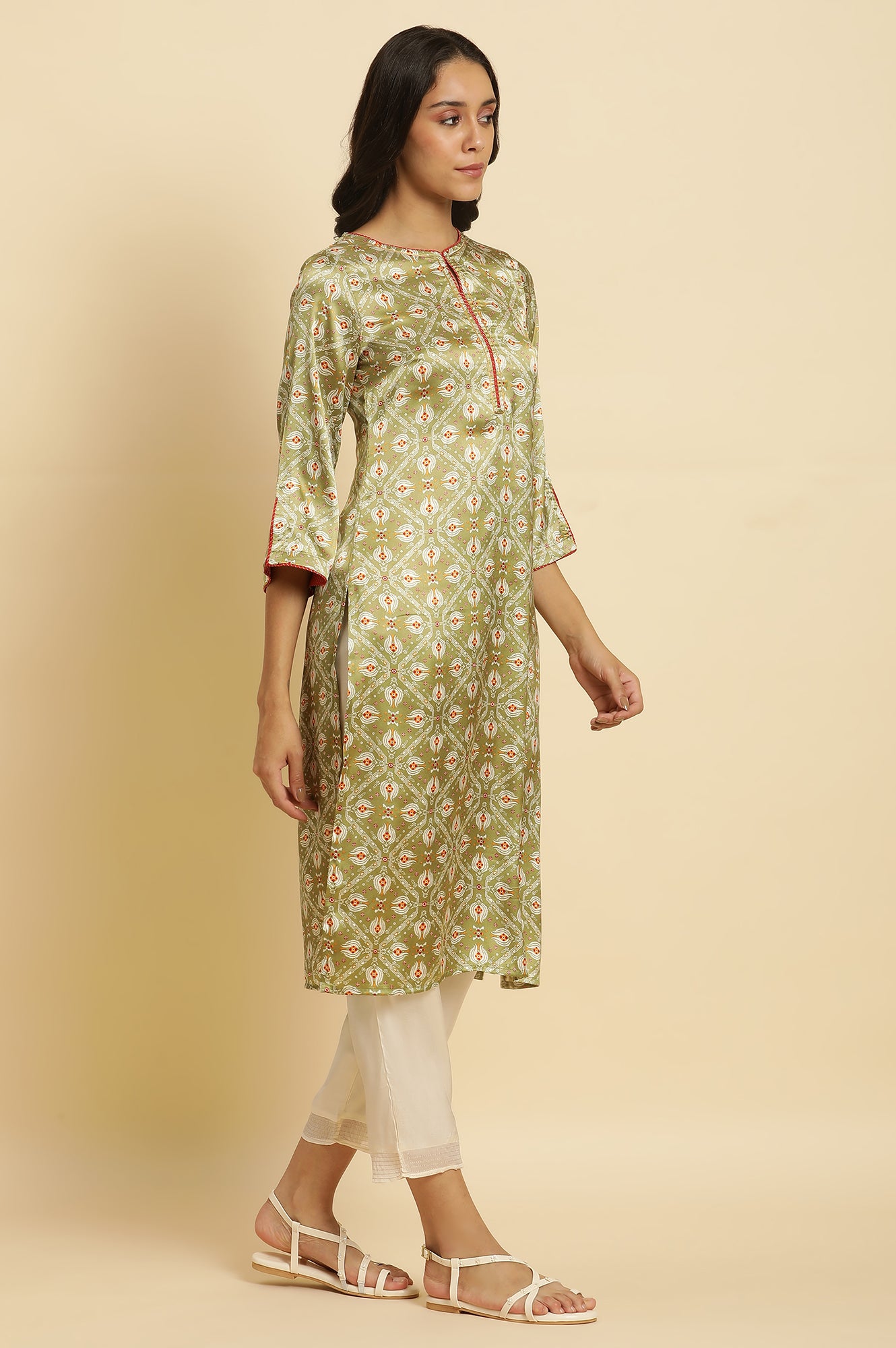 Pistachio Green Japanese Satin Festive Kurta - wforwoman