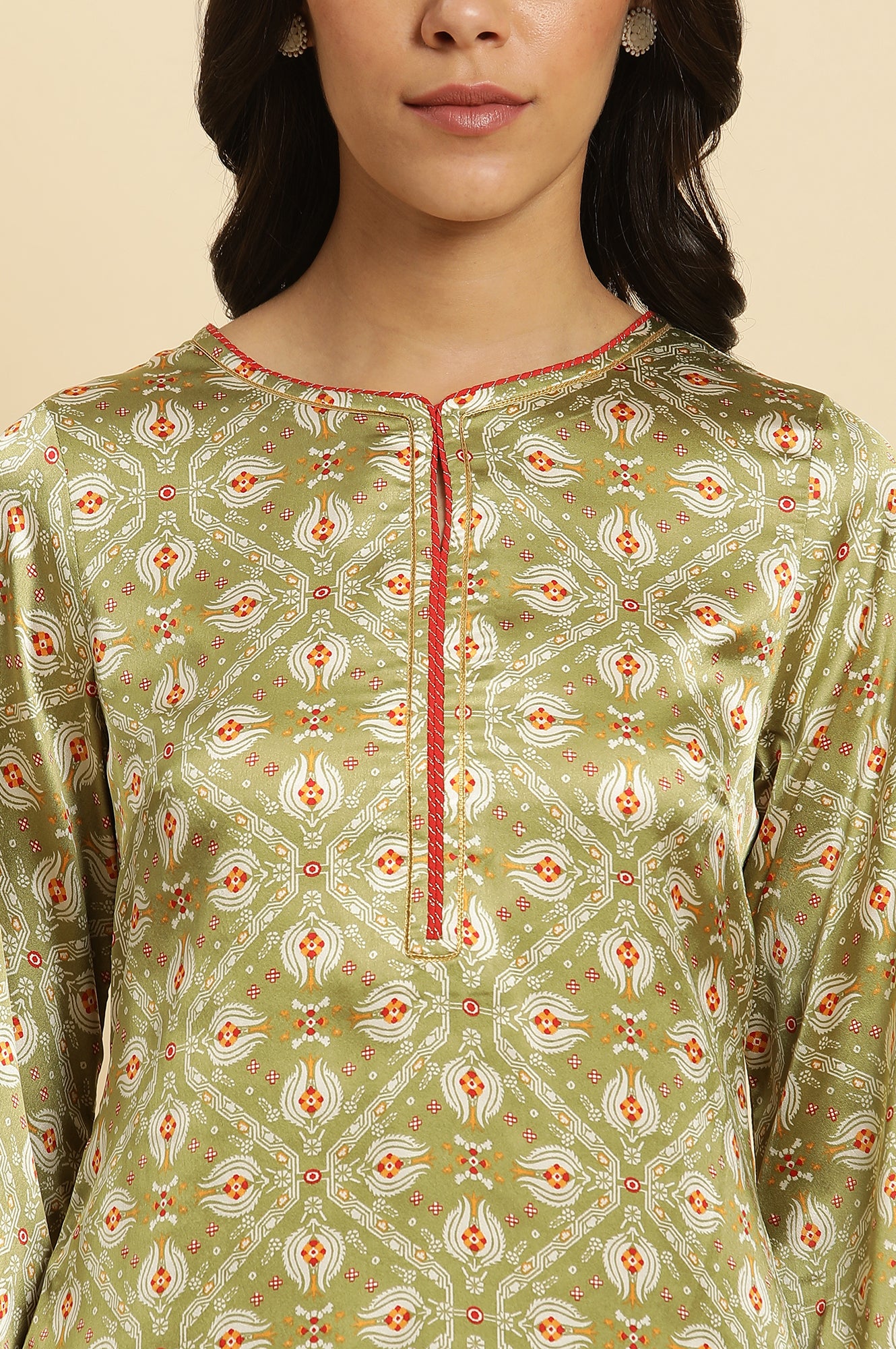 Pistachio Green Japanese Satin Festive Kurta - wforwoman