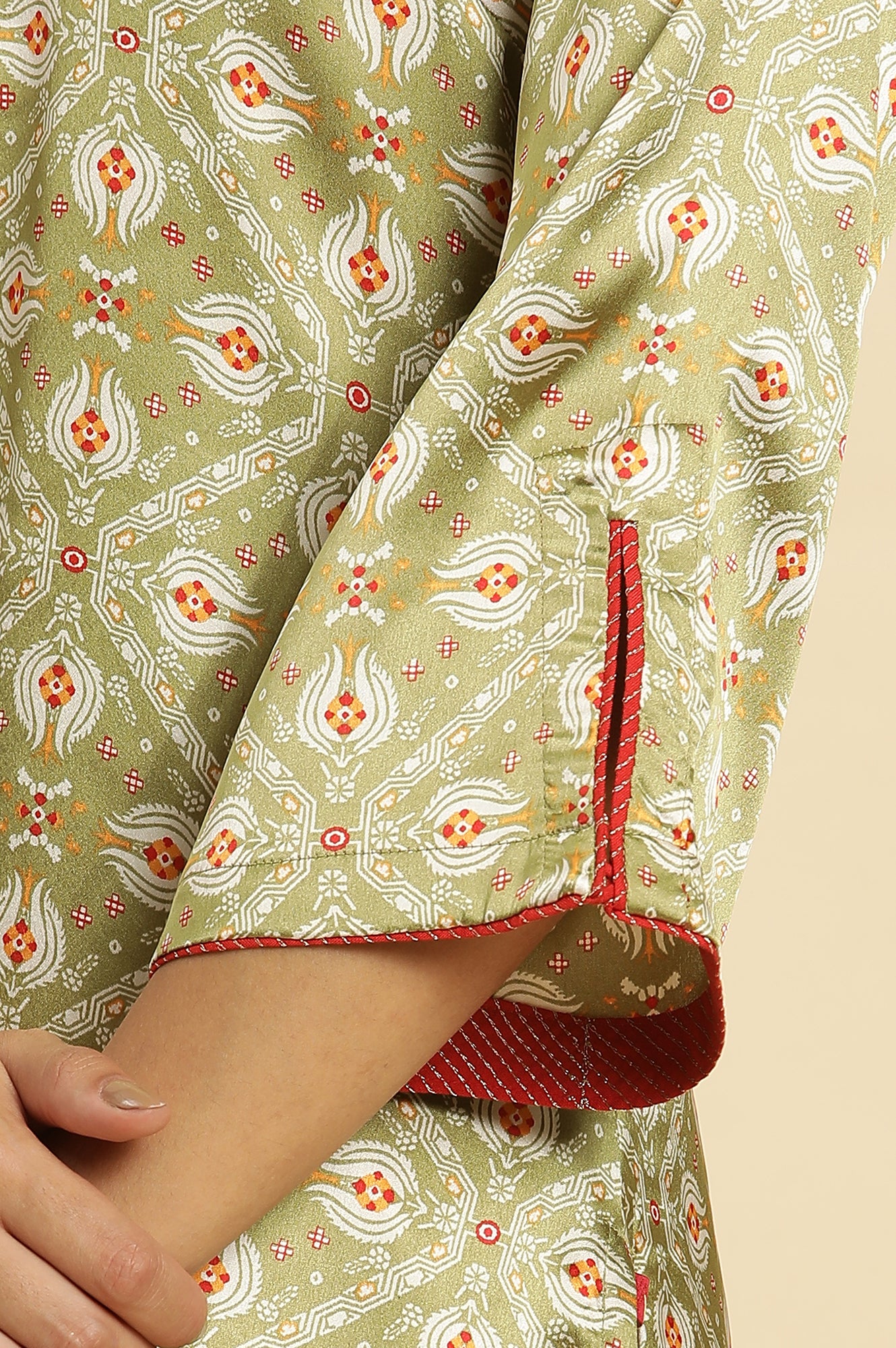 Pistachio Green Japanese Satin Festive Kurta - wforwoman