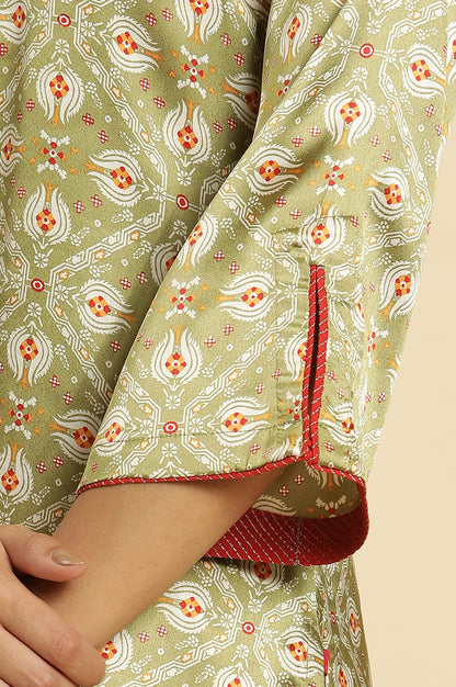 Pistachio Green Japanese Satin Festive Kurta - wforwoman