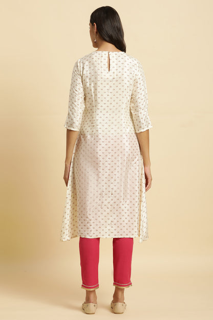 Ecru A-line Embroidered Festive Kurta - wforwoman