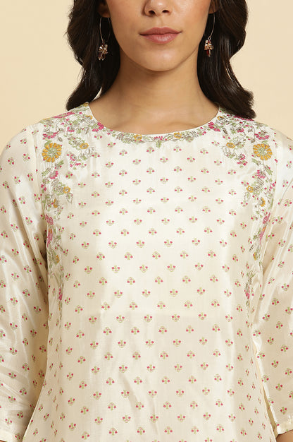 Ecru A-line Embroidered Festive Kurta - wforwoman