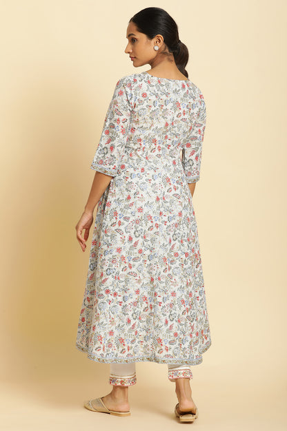 Powder Blue Floral Printed Flared Kurta - wforwoman