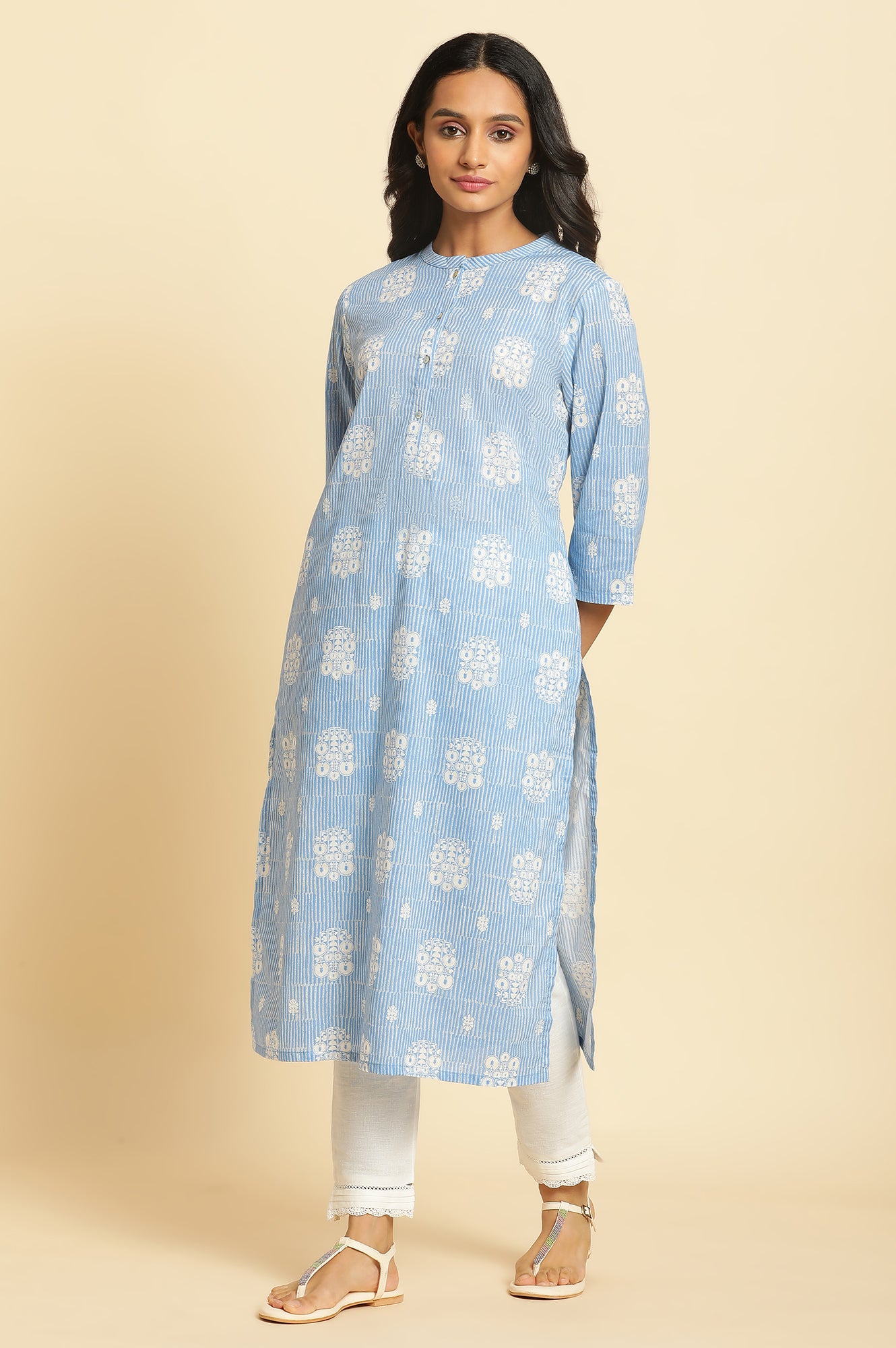 Blue Printed Straight Kurta